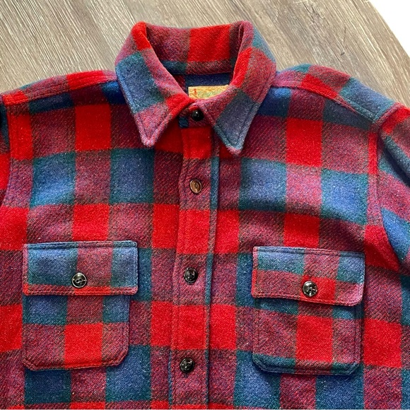 Vintage 1950s Congress Sportswear Macys Mens Classic Plaid Wool Flannel Coat - Picture 6 of 15